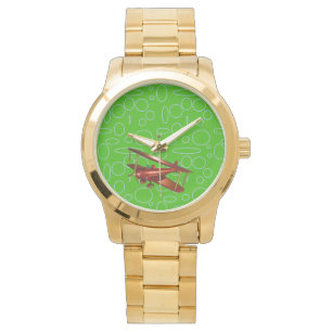 Relógio Bi-plane vermelho em círculos e circuitos verdes