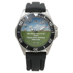 Relógio Bíblia verso, John 10:27, ovelha,