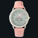 Relógio Bicicleta De Urso Polar De Inverno, Cute, Cute<br><div class="desc">Esta única e fofa criança assistindo design mostra um urso polar fofo em um desenho de bicicleta, assim como espaço para você adicionar o nome de sua garota. Com um fundo verde neutro e um humilde filme de inverno, este lindo relógio é um maravilhoso presente de Natal para uma criança...</div>