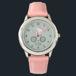 Relógio Bicicleta De Urso Polar De Inverno, Cute, Cute<br><div class="desc">Esta única e fofa criança assistindo design mostra um urso polar fofo em um desenho de bicicleta, assim como espaço para você adicionar o nome de sua garota. Com um fundo verde neutro e um humilde filme de inverno, este lindo relógio é um maravilhoso presente de Natal para uma criança...</div>