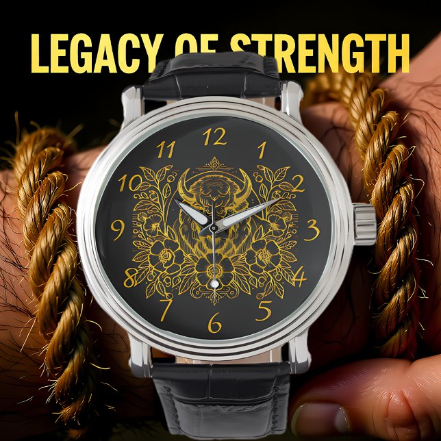 Relógio Bisão Dourada Entre Flores (Criador carregado)