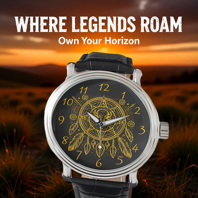 Relógio Bison Design com penas e Padrões geométricos (Criador carregado)