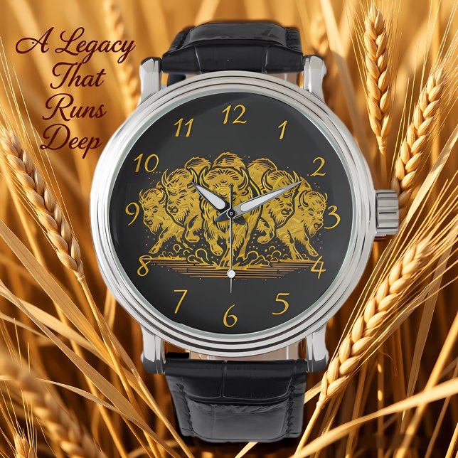 Relógio Bison Herd Carregando Através da Água na Natureza (Criador carregado)