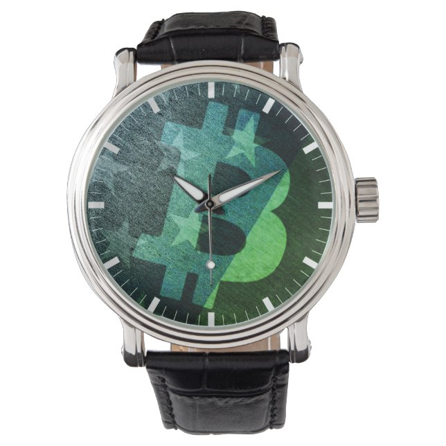 Relógio Bitcoin America ₿  (Green) Watch (Frente)