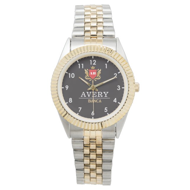 Relógio Black and Gold PCustom Royal Crest Luxury Gift (Frente)