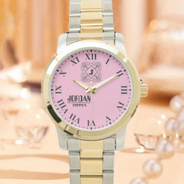 Relógio Black and White Monogram and Name