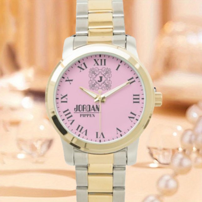 Relógio Black and White Monogram and Name (Criador carregado)