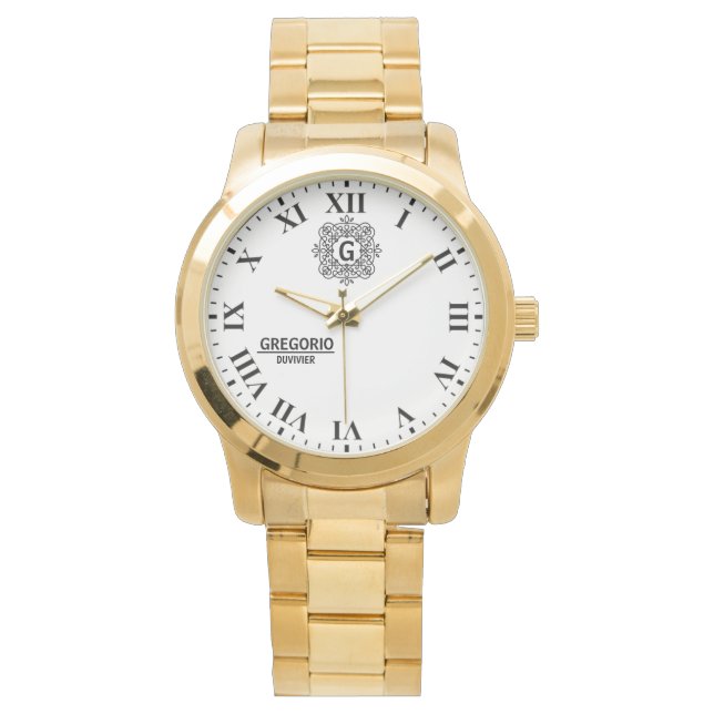 Relógio Black and white Monogram modern minimalist elegant (Frente)