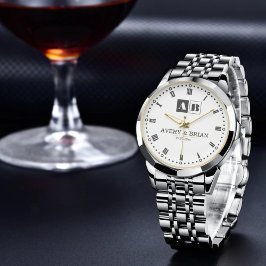 Relógio Black and White Monogram Wedding 