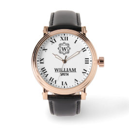 Relógio Black and white Roman numeral classic monogram
