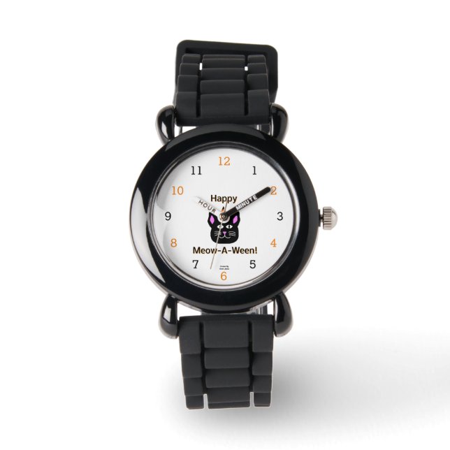 Relógio Black Cat Meow-A-Ween Kids Silver Glitter Watch (Frente)