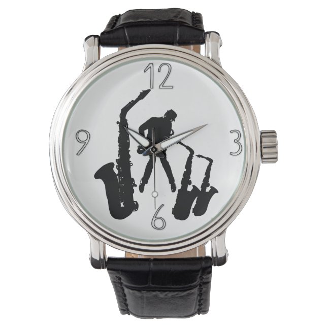 Relógio Black Jazz Sax Jazzman 2 Modern Numbers Watch 5 (Frente)