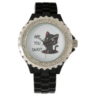 Relógio Black Kawaii Cat Wrist Watch