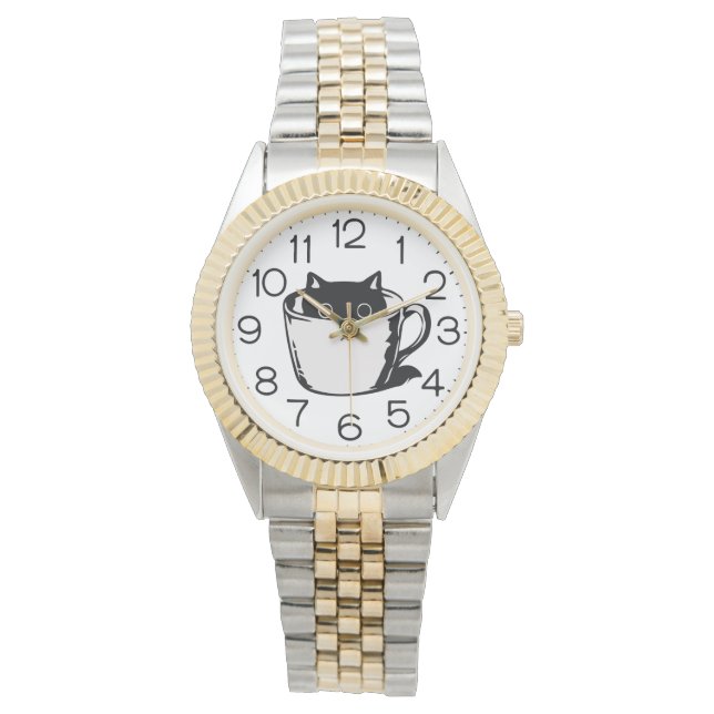 Relógio Black kitten with red nose hiding in a cup (Frente)