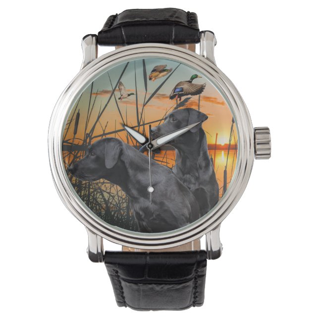 Relógio Black Labrador Retriever Watch, Duck Hunting (Frente)