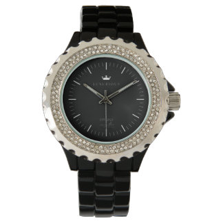 Relógio Black Rhinestone Stainless Steel Watch