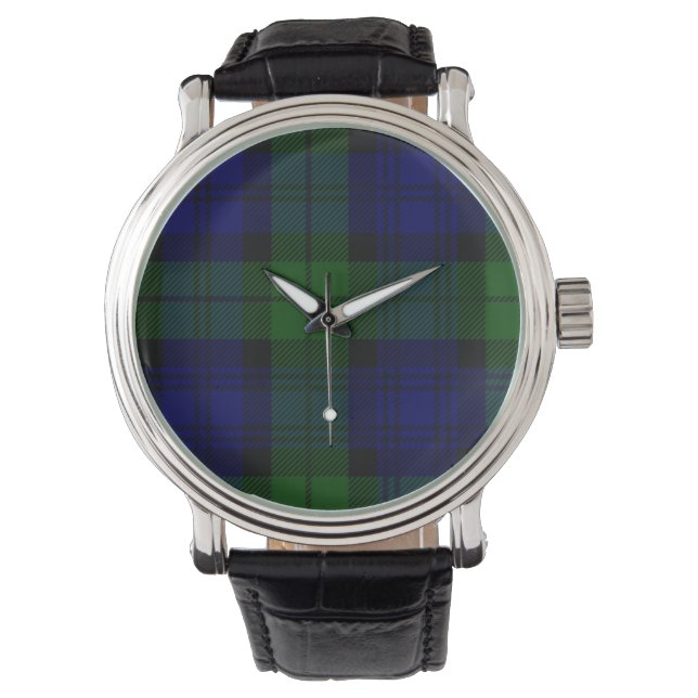 Relógio Black Watch Tartan Blue Green Xadrez (Frente)