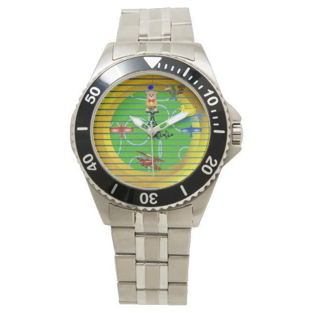 Relógio Blocos Rosa Plana em Verde Dourado (Frente)