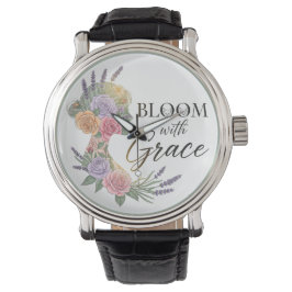 Relógio Bloom com Grace Elegant Floral Woman Silhouette