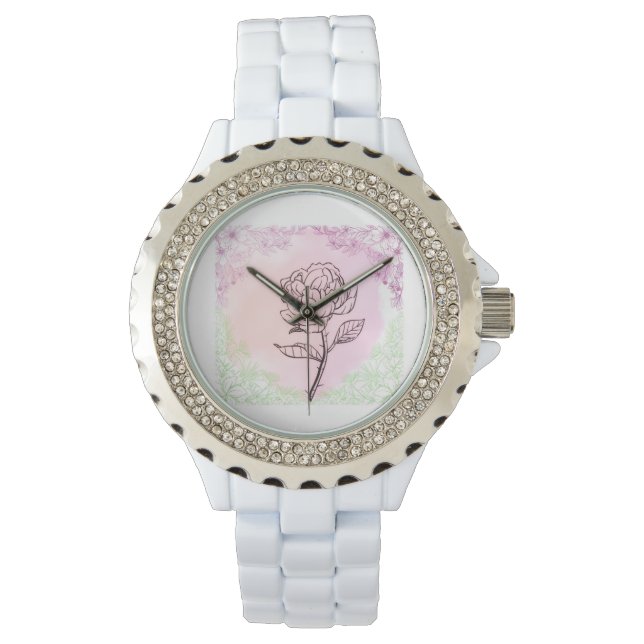 Relógio Blooming Rose White Ceramic Fashion Wrist Watch (Frente)