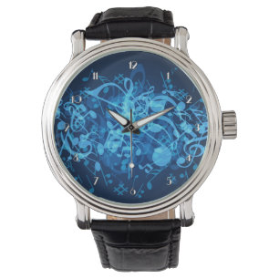 Relógio Blue Glow Music Notes Patterno Wrist Watch