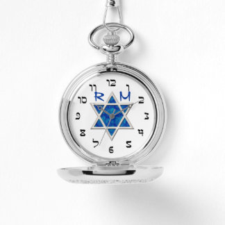 Relógio Blue Magen David, Faux Hebraico Numerals, Monogram