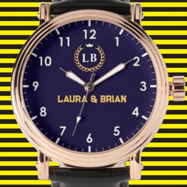 Relógio Blue navy Vintage style Monogram (Criador carregado)