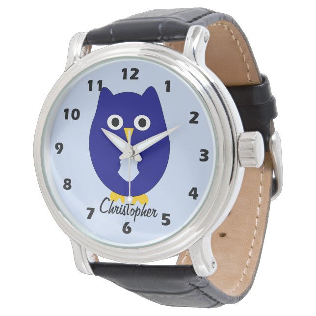 Relógio Blue Owl Design Any Colour Background Personalised (Angular)