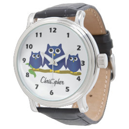 Relógio Blue Owl Design Personalised