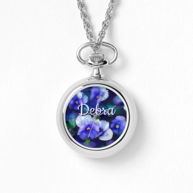 Relógio Blue Pansies Pansy Flower Floral Personalized (Frente)