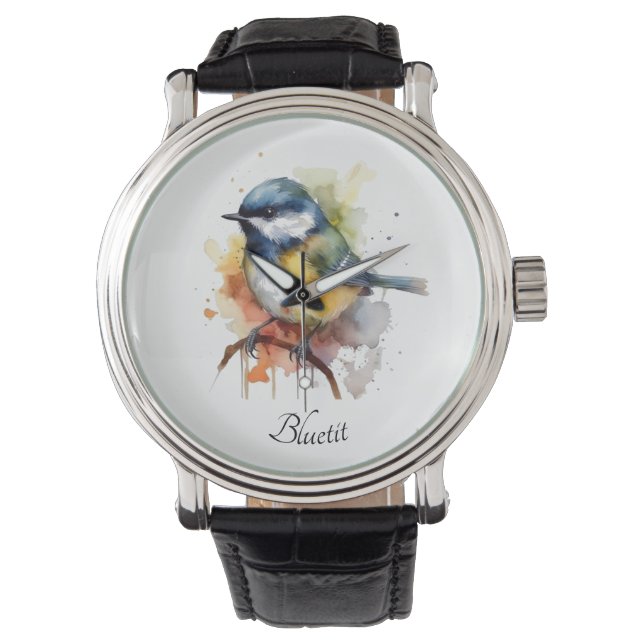 Relógio Bluetit bonito em uma ramificação, personalizado (Frente)