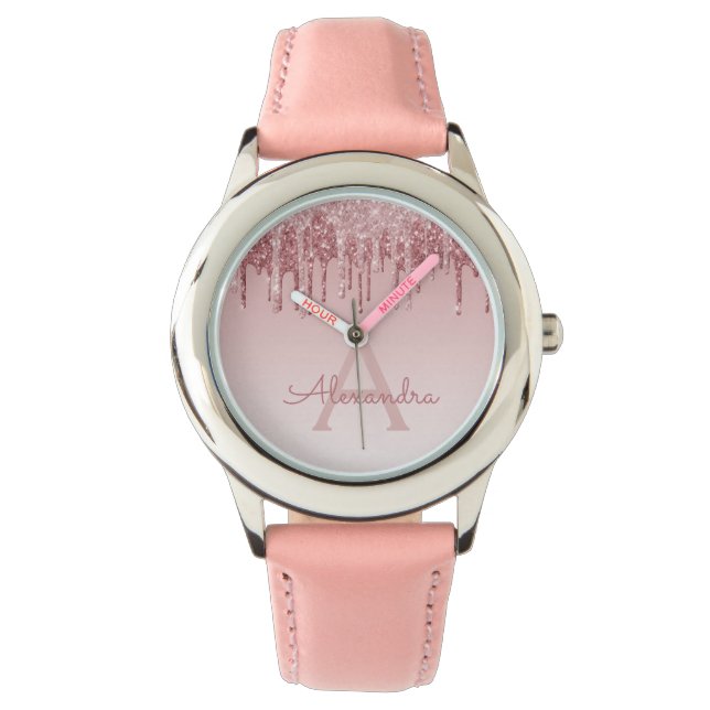 Relógio Blush Rosa Dourado Rosa Brilho e Faísca (Frente)