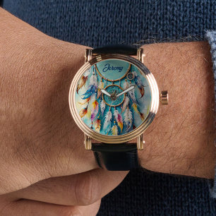 Relógio Boho American Indian Dream Catcher, aquarela