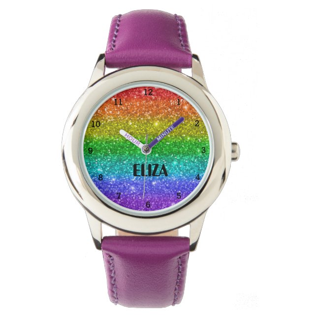 Relógio Boho Arco-Íris Brilhante Meninas Cutes Rosa Menino (Frente)