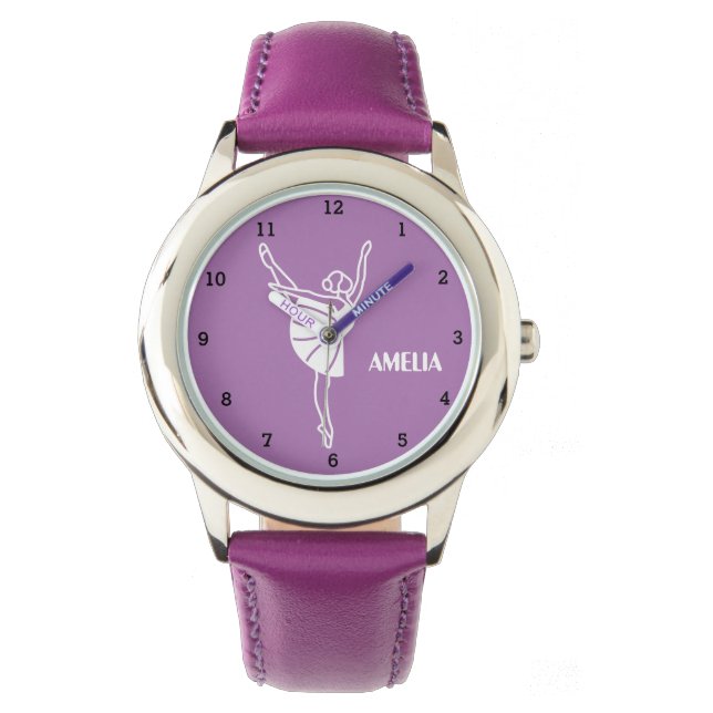 Relógio Boho Ballerina Balé Tutu Prática Roxo (Frente)