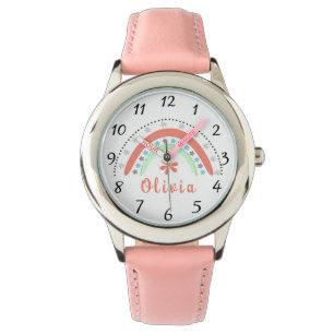 Relógio Boho Floral Arco-Íris Com Nome Personalizado