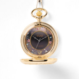 Relógio Boho Floral Black Button Garden Pocket