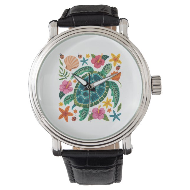 Relógio Boho Floral Sea Turtle (Frente)