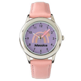 Relógio Boho neutral cute watercolor name rainbow girls