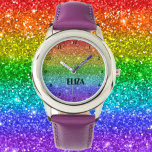 Relógio Boho Rainbow Glitter Glitter Glitter Meninas Rosa<br><div class="desc">Cuidado com o arco-íris. Menina,  perfeita para as crianças. Personalize-o com o nome do seu filho.</div>