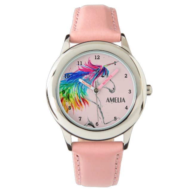 Relógio Boho Rainbow Magical Cute Girls Unicorn Pink Watch (Frente)