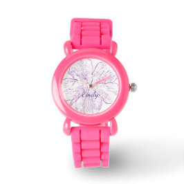 Relógio ​Bold Pink Silicone Floral Kids Personalized