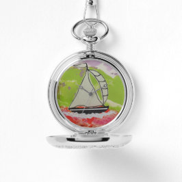 Relógio Bolso de Jib Striped-Sailboat