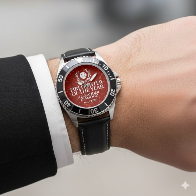 Relógio Bombeiro Elegante do Mármore Vermelho do Ano (Elegant Firefighter of the Year Red Marble Wristwatch Cover Photo)