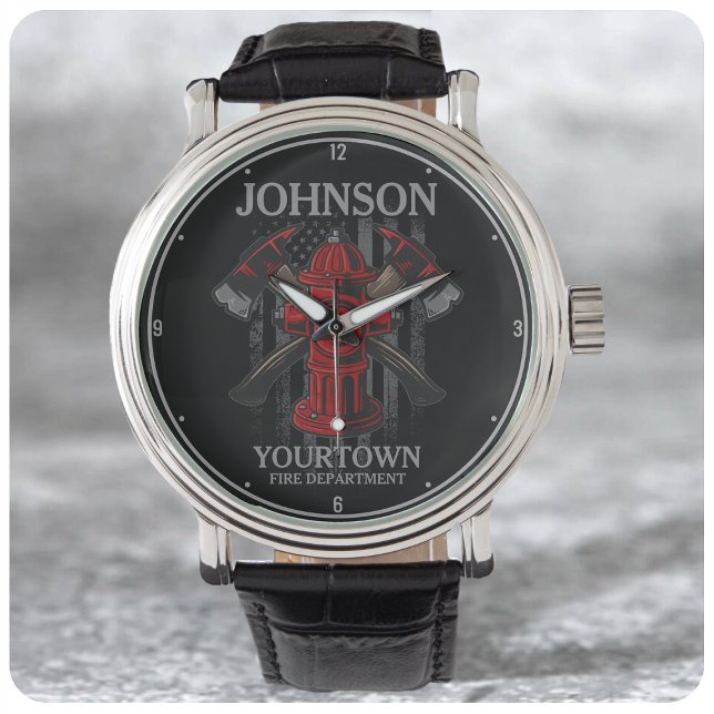 Relógio Bombeiro NOME Fire Department Hydrant USA Flag (Criador carregado)