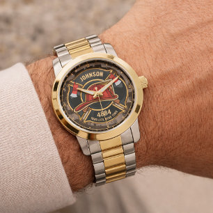 Relógio Bombeiro NOME Fireman Fire Department USA Flag