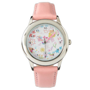 Relógio Bonita Girly Cartoon Rainbow Doodle e Watch