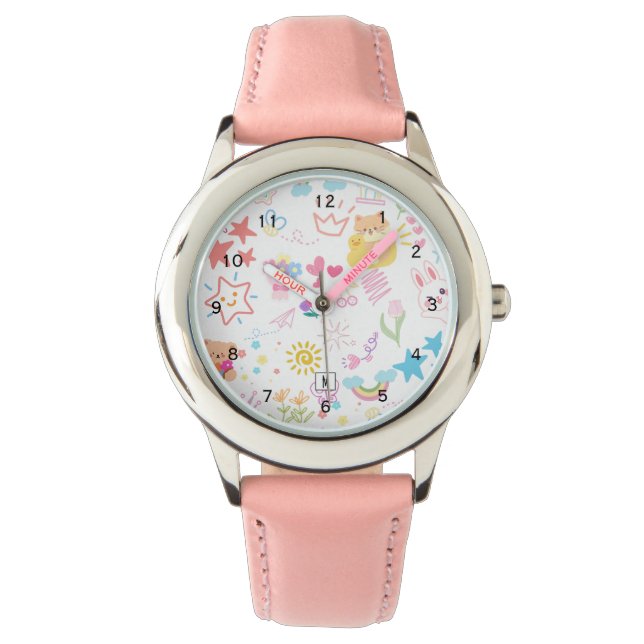 Relógio Bonita Girly Cartoon Rainbow Doodle e Watch (Frente)