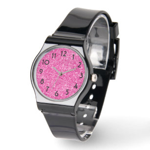 Relógio Bonito brilho de luxo rosa-quente