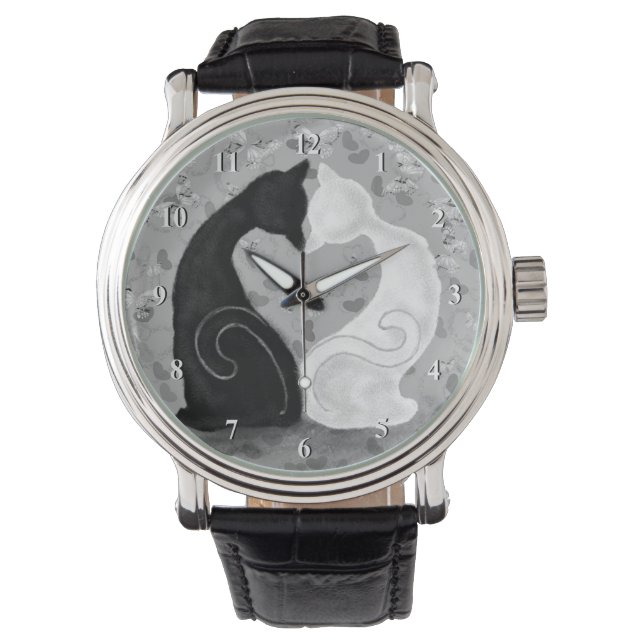 Relógio Bonito Casal de Gato de Amor, Presente (Frente)